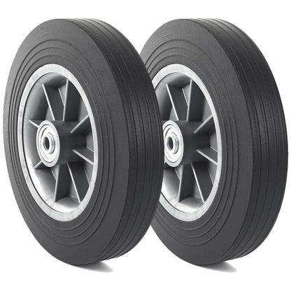 AR-PRO (2-Pack) 10'' x 2'' Flat Free Solid Rubber Tire and Wheel, 3/4" & 5/8" & 1/2" Axles Bore Hole with 2.23" Offset Hub, Replacement 10 Inche Wheel for Dolly Hand Trucks and Wheelbarrows