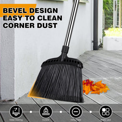 Almcmy Outdoor Broom, Commercial Heavy Duty Broom with Stainless Steel Handle, Angle Broom for Sweeping Indoor Lobby Home Garage Kitchen Office Courtyard Lawn Concrete - Black