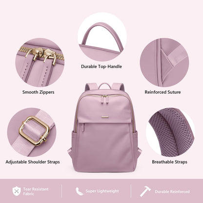 Women Laptop Backpack with Separate Laptop Compartment Fits 14 Inch Notebook Casual Daypack for Work Travel College Backpack Book Bags (Pinkish Purple)