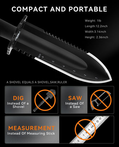 SUNPOW Metal Detector Shovel - Heavy Duty Double Serrated Edge Digger Trowel - Garden Digging Tools with Carrying Sheath - Metal Detector Accessories