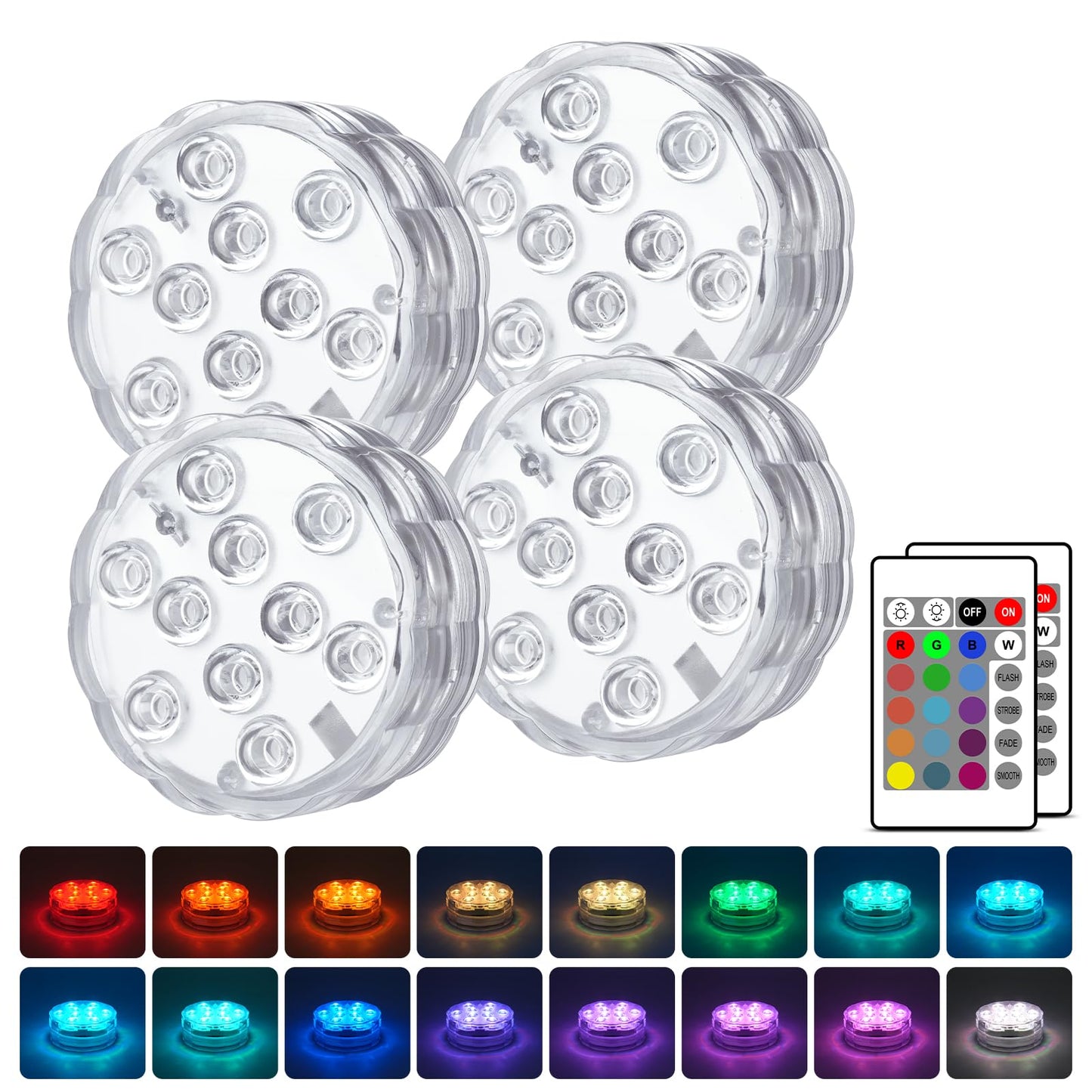 Creatrek Pool Lights, RGB Color Changing Pool Lights Above Ground for Camping Buckets Garden Vases Bowls Fish Tank Fountain Bathtubs 4Pack