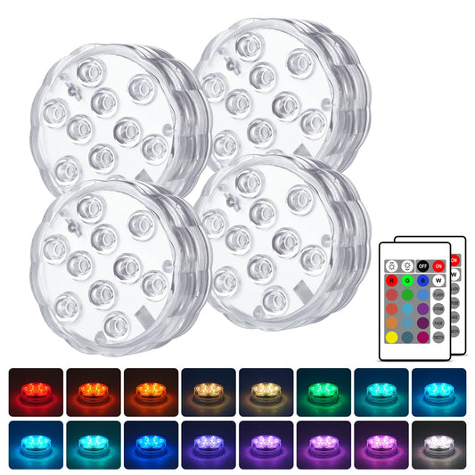 Creatrek Pool Lights, RGB Color Changing Pool Lights Above Ground for Camping Buckets Garden Vases Bowls Fish Tank Fountain Bathtubs 4Pack