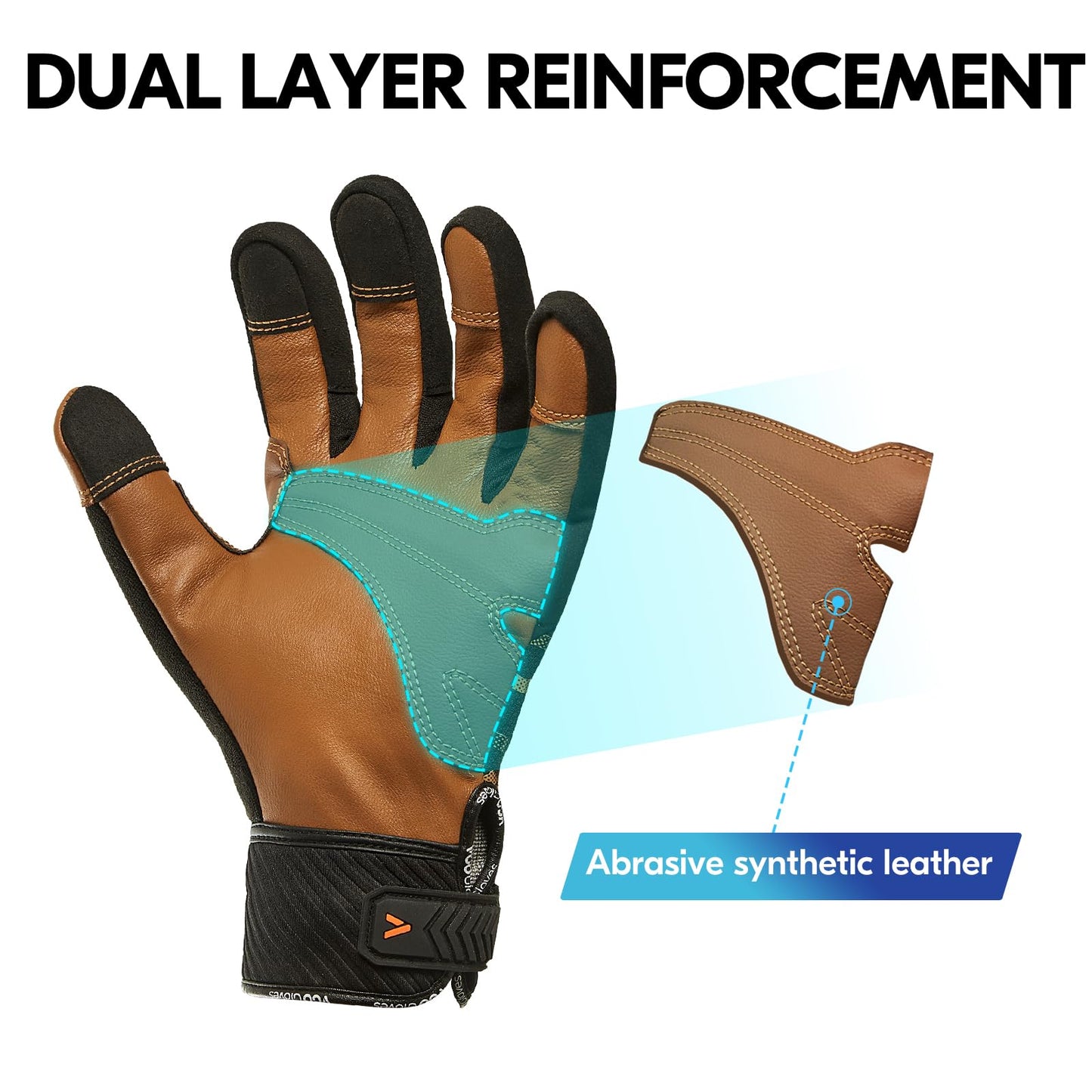 Vgo Work Gloves for Men,Gardening Gloves,Light Duty Mechanic Gloves,Goat Leather Palm(,Black,Size L,GA9604)