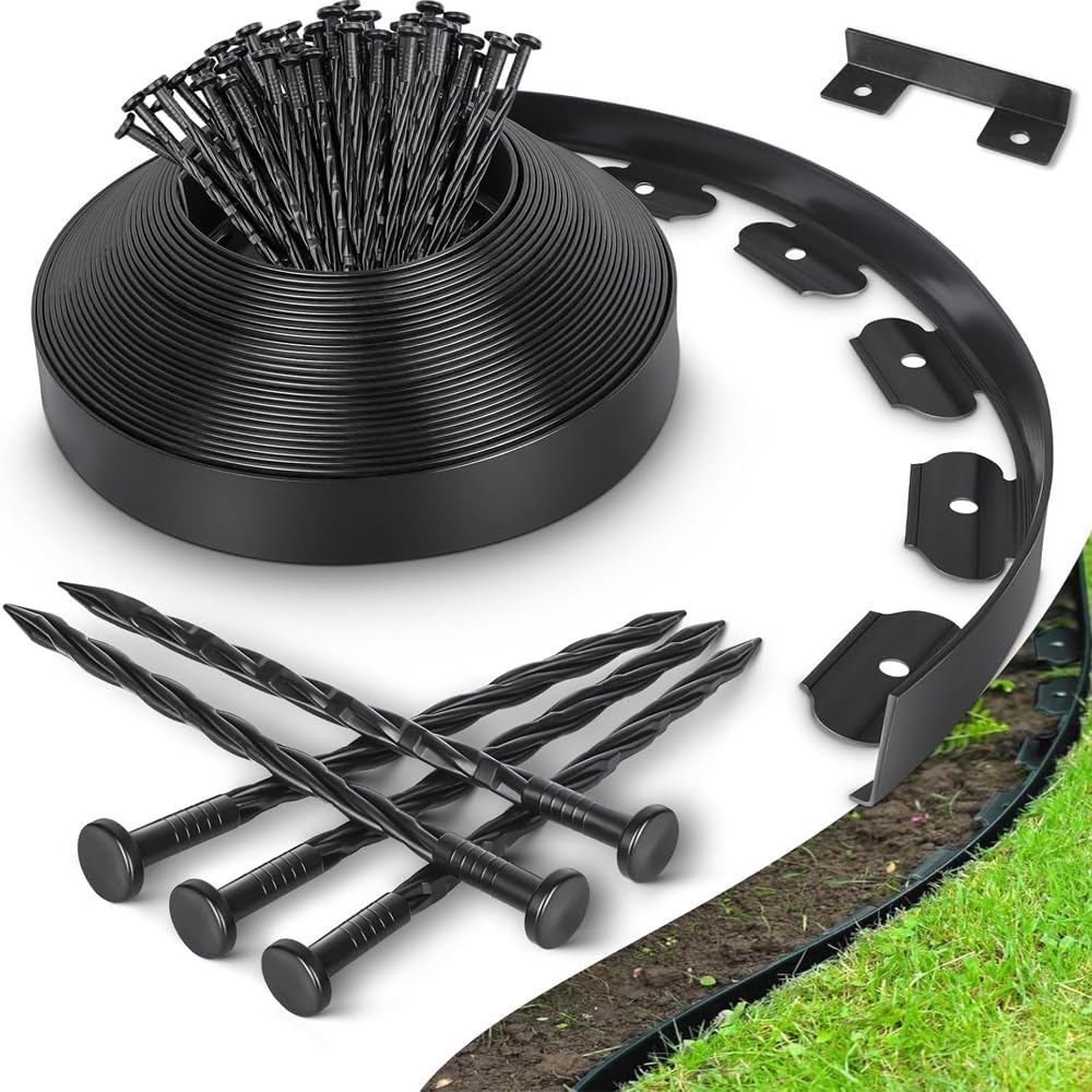 40 FT Landscape Edging No Dig, 2 in.Tall Garden Edging Border with 33 Anchoring Spikes and 1 PCS Connectors for Landscaping Garden, Flower Beds, and Lawn
