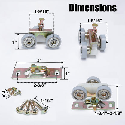 Sliding Pocket Door Hardware Top Hanger Rollers Wheels Assembly Fit Johnson Part #1125 & #1500 Hardware Kit, Wrench and Screws Include (2, Plating)