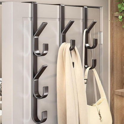 Over The Door Hooks 4-Pack, Door Hanger Hook with 5 Hooks, Heavy Duty Metal Door Hanger Organizer for Bathroom, Towels, Coats, Clothes, Hats, Bags - Black