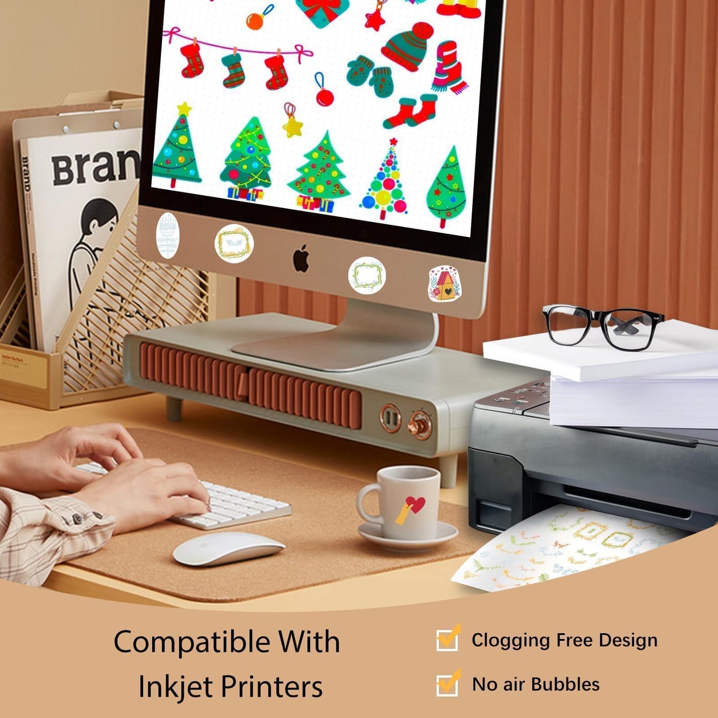 Printable Vinyl Sticker Paper for Inkjet Printer-30 Sheets Glossy White 8.5" x 11" Waterproof Labels Paper, Dries Quickly, Vivid Colors, Tear Resistant, DIY Christmas Stickers
