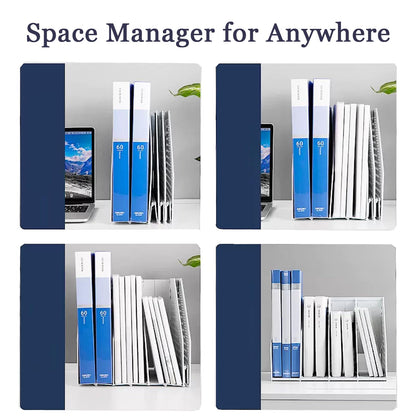 SAYEEC Desktop File Magazine Folder Holder 4 Section Plastic Hollow Documents Foldable Organizer File Cabinet Shelf Frames Dividers Rack Display and Storage (White)
