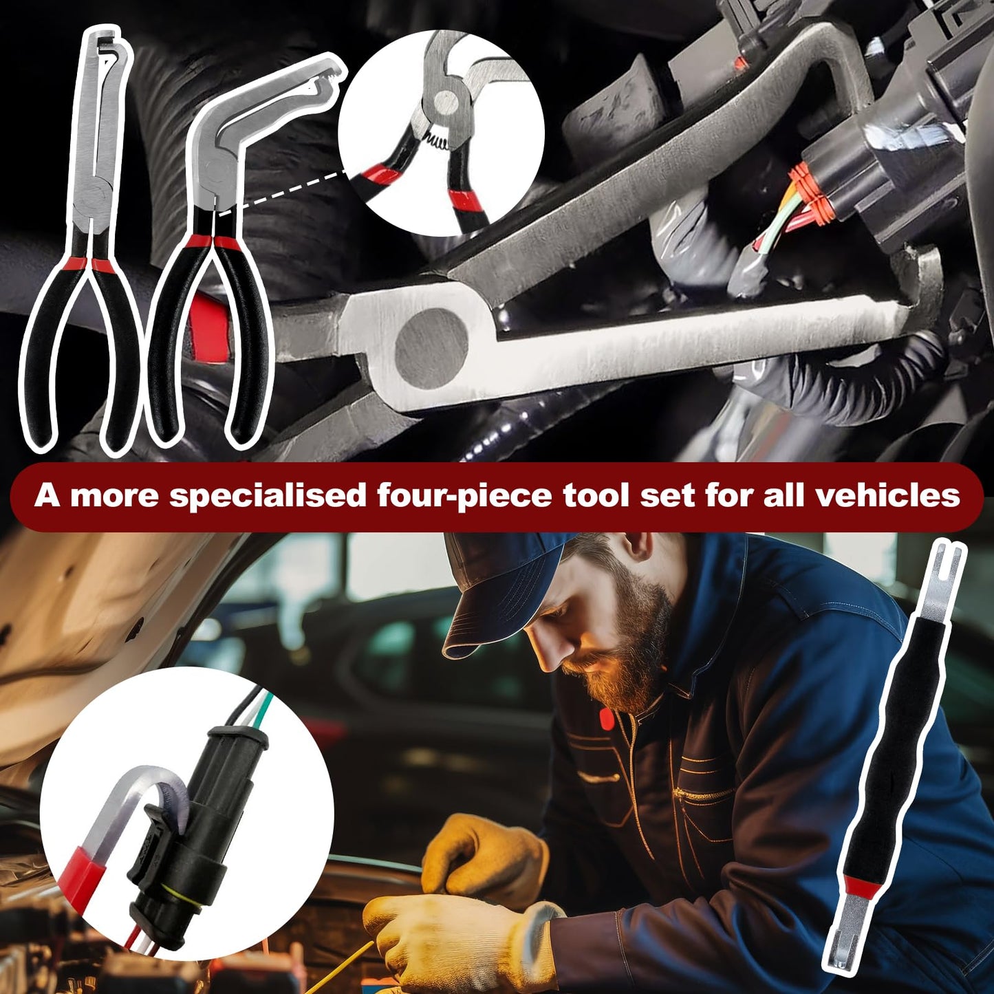 4PCS Electrical Disconnect Pliers Set,37960 Straight +37980 60° +13120 Electrical Disconnect Pliers for Cars,Carbon Steel Fuel Line Disconnect Tool Set, Connector Repairs for Mechanics and DIYers
