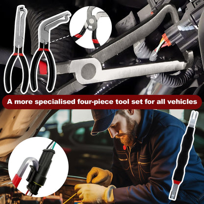 4PCS Electrical Disconnect Pliers Set,37960 Straight +37980 60° +13120 Electrical Disconnect Pliers for Cars,Carbon Steel Fuel Line Disconnect Tool Set, Connector Repairs for Mechanics and DIYers