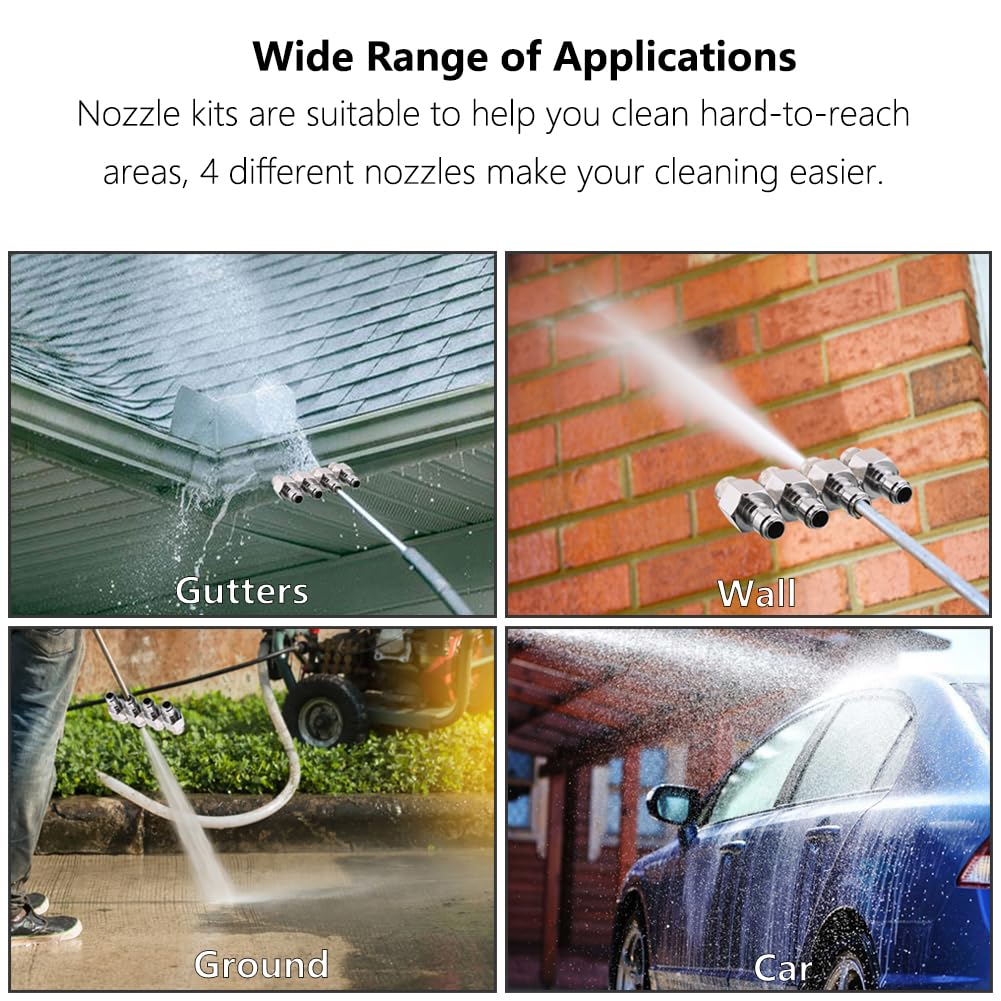 Saipor Pressure Washer Nozzles with 4-Tip Soft Wash Nozzle Tips Standard 1/4 Inch Quick Connect Stainless Steel 4 Way Tip Holder for Pressure Washing (00100/00030/25100/25030)