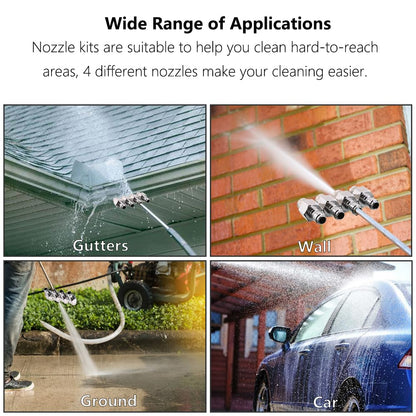 Saipor Pressure Washer Nozzles with 4-Tip Soft Wash Nozzle Tips Standard 1/4 Inch Quick Connect Stainless Steel 4 Way Tip Holder for Pressure Washing (00100/00030/25100/25030)