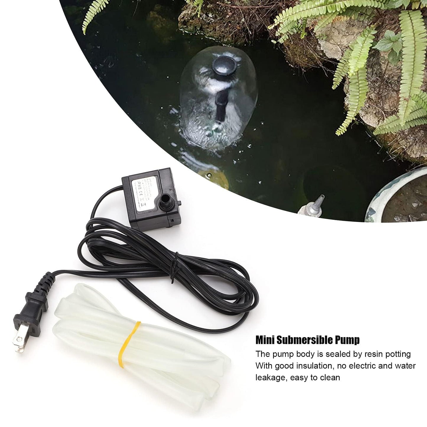 AC110‑120V Mini Submersible Water Pump 3W 80GPH Silent Small Fountain Pump with 3.3ft Hose for Fish Tank Pump Pond Fountain Hydroponics