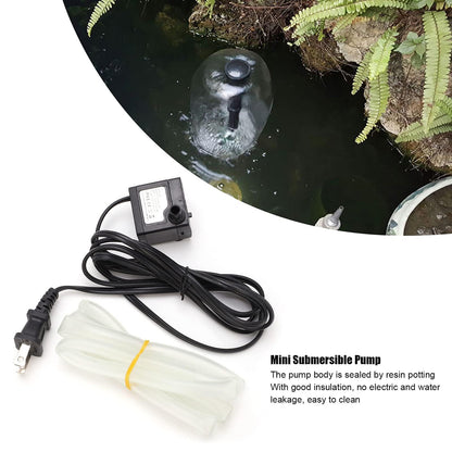 AC110‑120V Mini Submersible Water Pump 3W 80GPH Silent Small Fountain Pump with 3.3ft Hose for Fish Tank Pump Pond Fountain Hydroponics