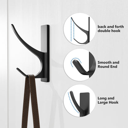 10 Pack Self Adhesive Coat Hooks for Hanging: Heavy Duty Stainless Wall Hook for Towel, Utensil, Backpack, Hat, Sturdy Metal Hanger for Bathroom, Kitchen, Door, Matt Black