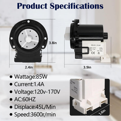 4681EA2001T Washer Drain Pump Motor Fits for LG Kenmore Washing Machines-Replacement Part OEM Number AP5328388 4681EA1007G 4681EA1007D PS357931