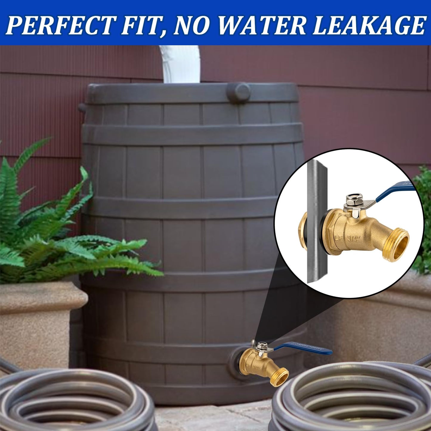 Brass Rain Barrel Spigot Kit 3/4" GHT Brass Water Container Rain Barrel Faucets Lead-Free Spigot for Garden Hose Thread Connection 55 Gallon Water Tank Faucet
