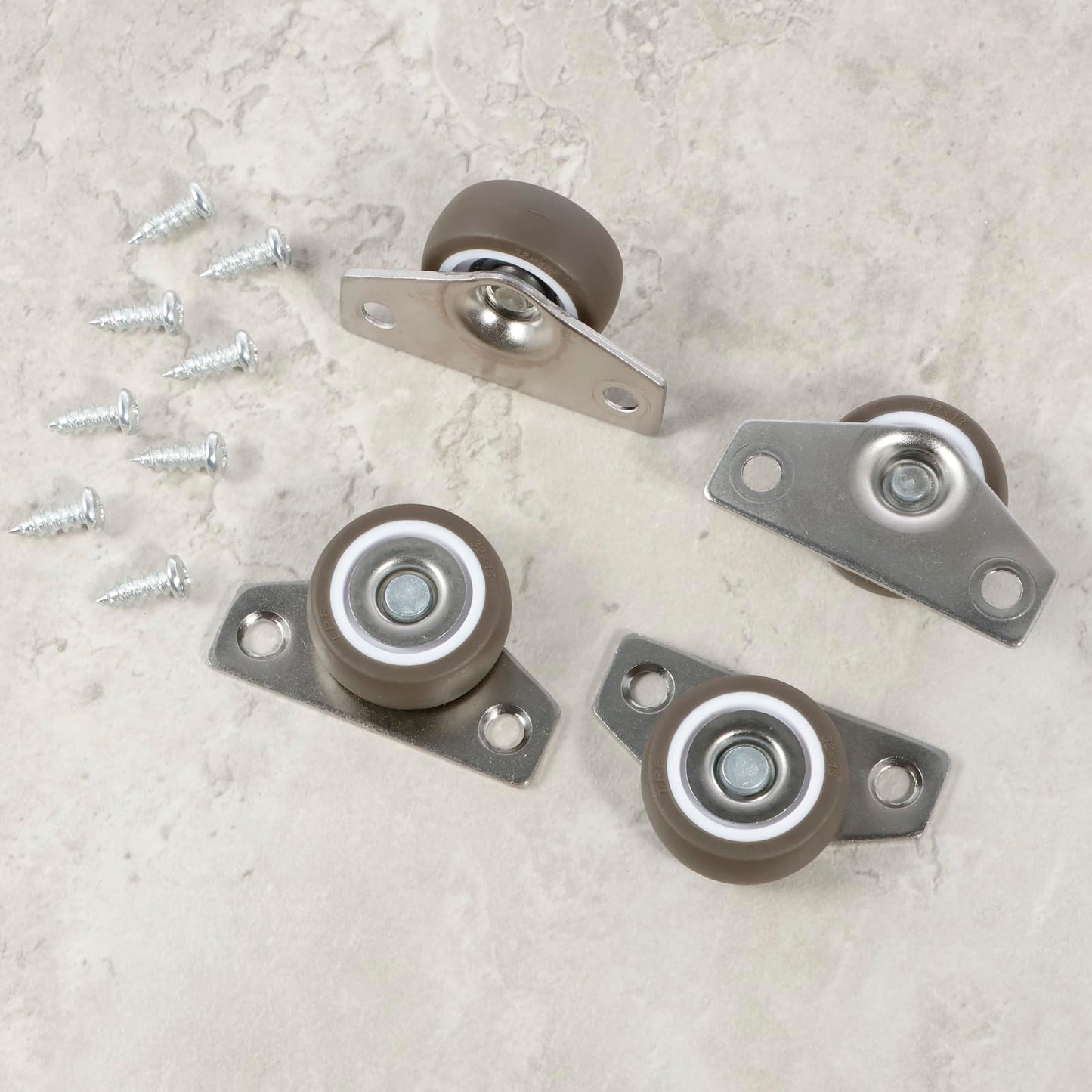 12 Pcs Side Mount Casters Wheels 1.25 Inch Non Swivel Caster Wheels No Noise Side Mounted Casters with 24 Screws for Furniture Cabinet Tables