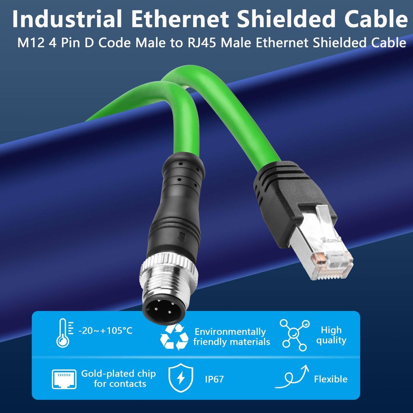 CERRXIAN M12 to RJ45 Ethernet Cable, M12 4 Pin D Code Male to RJ45 Male Cat5e Industrial Ethernet Shielded Cable SFTP 4PR 26AWG 3.2Ft