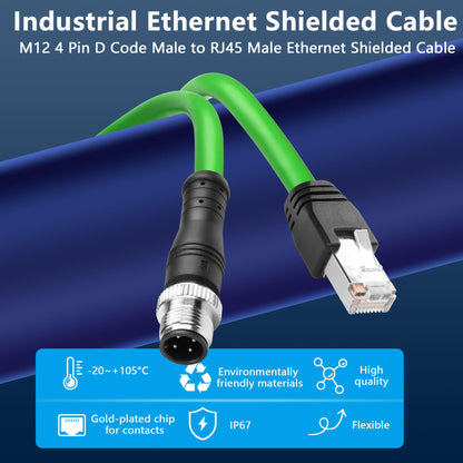 CERRXIAN M12 to RJ45 Ethernet Cable, M12 4 Pin D Code Male to RJ45 Male Cat5e Industrial Ethernet Shielded Cable SFTP 4PR 26AWG 3.2Ft