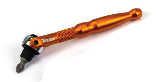 Titan Tools 11323 1/4-Inch Drive x 4-Inch 90-Tooth Swivel Head Micro Ratcheting Bit Driver - Orange