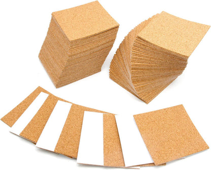 Self Adhesive Cork Squares, 100 PCS 4 x 4 Inch Strong Cork Adhesive Sheets, Reusable Cork Board Cork Backing Sheets, Mini Wall Cork Tiles Mat for Coasters and DIY Crafts