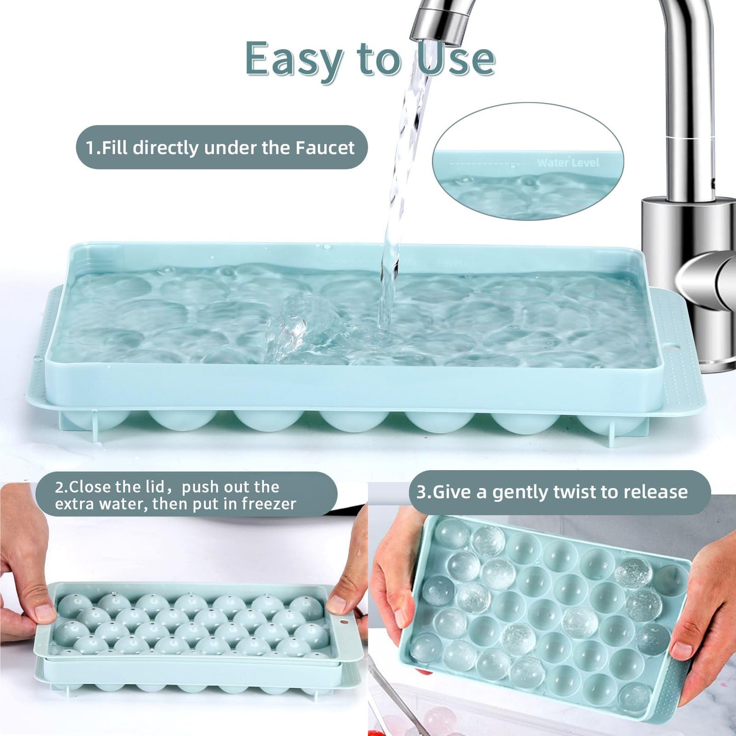 ARTLEO Round Ice Cube Trays 4 Pack for Freezer with Lid Bin, Upgrade Easy Release Ice Ball Maker Mold, Perfect 1.2IN*132 Sphere ice Trays, Freezer Ice Container with Lid, Ice Bucket Tong, Bpa Free