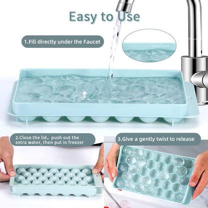 ARTLEO Round Ice Cube Trays 4 Pack for Freezer with Lid Bin, Upgrade Easy Release Ice Ball Maker Mold, Perfect 1.2IN*132 Sphere ice Trays, Freezer Ice Container with Lid, Ice Bucket Tong, Bpa Free