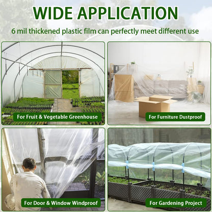 LSGCQ 6 mil Greenhouse Plastic Film Sheeting Cover 8 x 26 Ft UV Resistant Clear Polyethylene Film Green House Hoop Farm Plastic Cover for Gardening, Farming, Agriculture