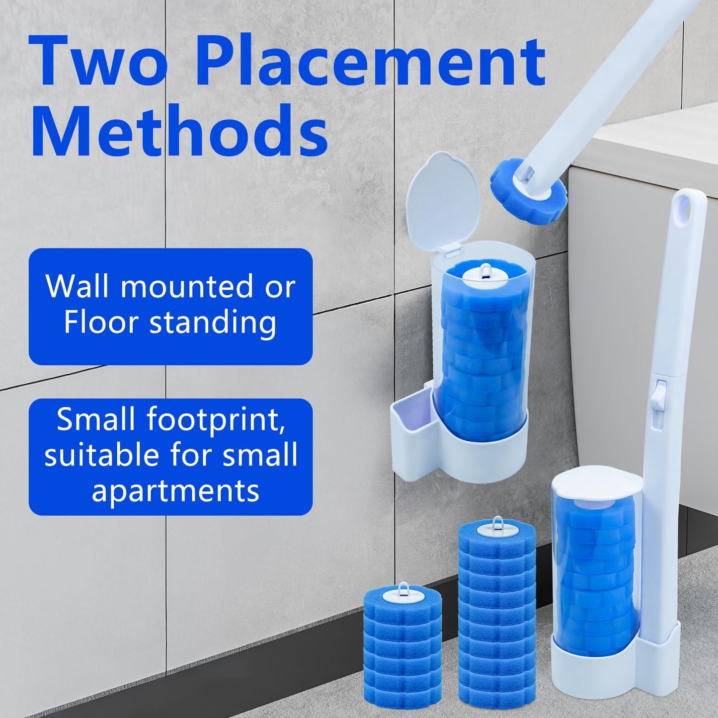 2 Pack Disposable Toilet Brush and Holder Set, with 48 Toilet Bowl Cleaner Refills & Upgraded Clamping System, for Bathroom Cleaning,Sink, Bathtub, Floor, Wall Mounted or Floor Standing
