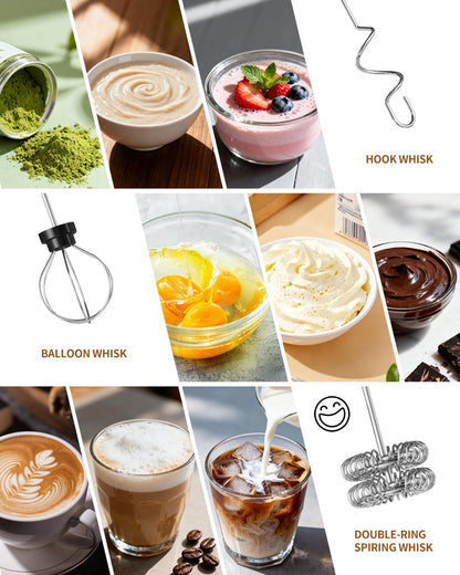 CIRCLE JOY Electric Milk Frother with 3 Variable Speeds, 3 Whisks and Storage Box, Rechargeable Handheld Coffee Frother Drink Mixer Foam Maker for Latte, Cappuccino, Hot Chocolate, Protein Powder