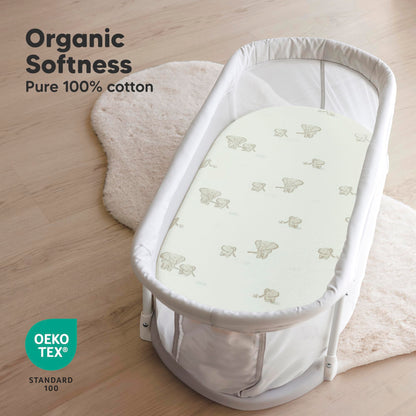2-Pack Organic Bassinet Sheets for Girls, Boys - 100% Cotton Bassinet Mattress Sheets Compatible with Halo Bassinest Swivel Sleeper, Graco, Baby Delight, Chicco, Unisex Fitted Bassinet Sheets (Elly)