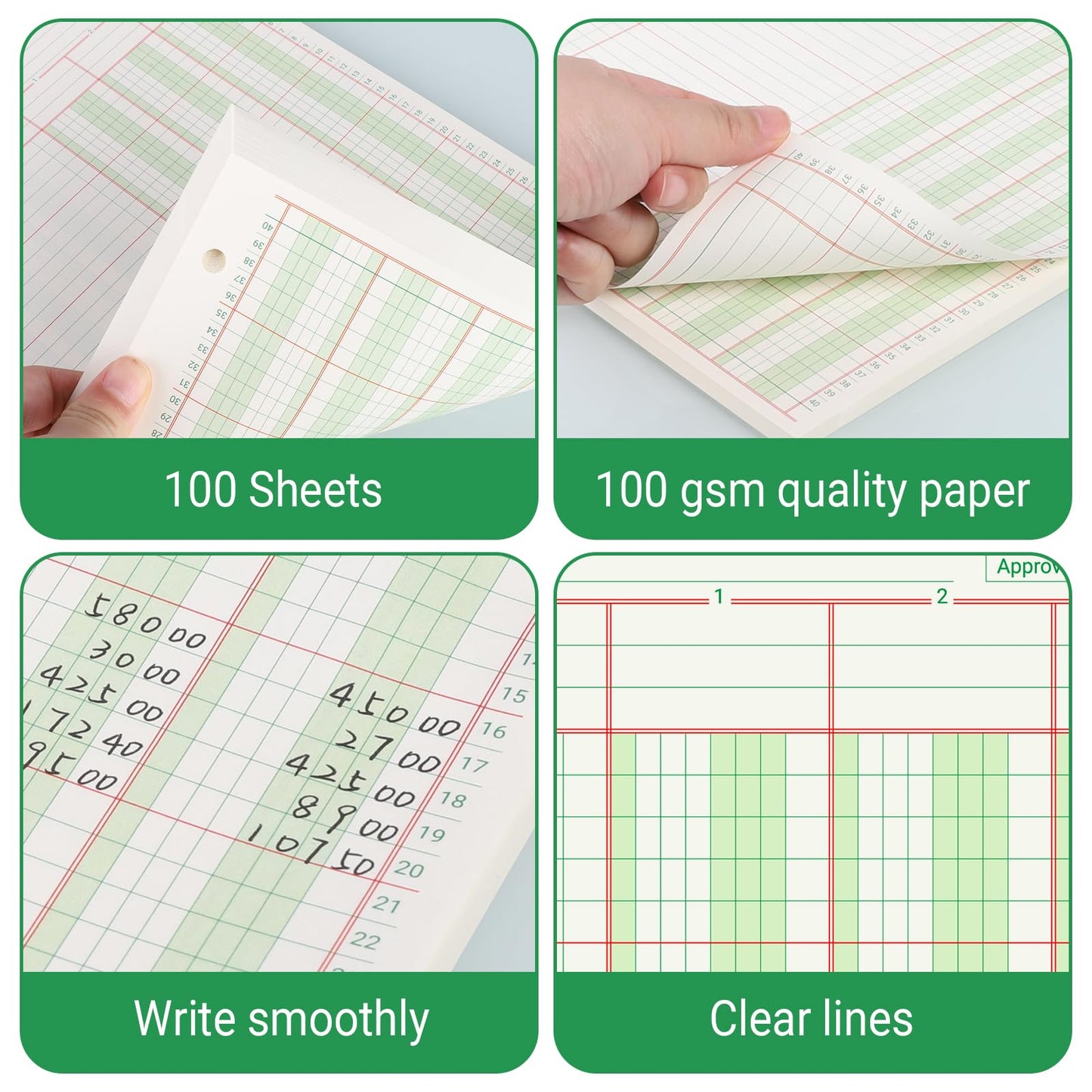 suituts 100 sheets Ledger Paper with 3 Ring Binder and Monthly Tabs, 3 Column Columnar Pads, Refillable Accounting Ledger Notebook (8.5X11 Inch)