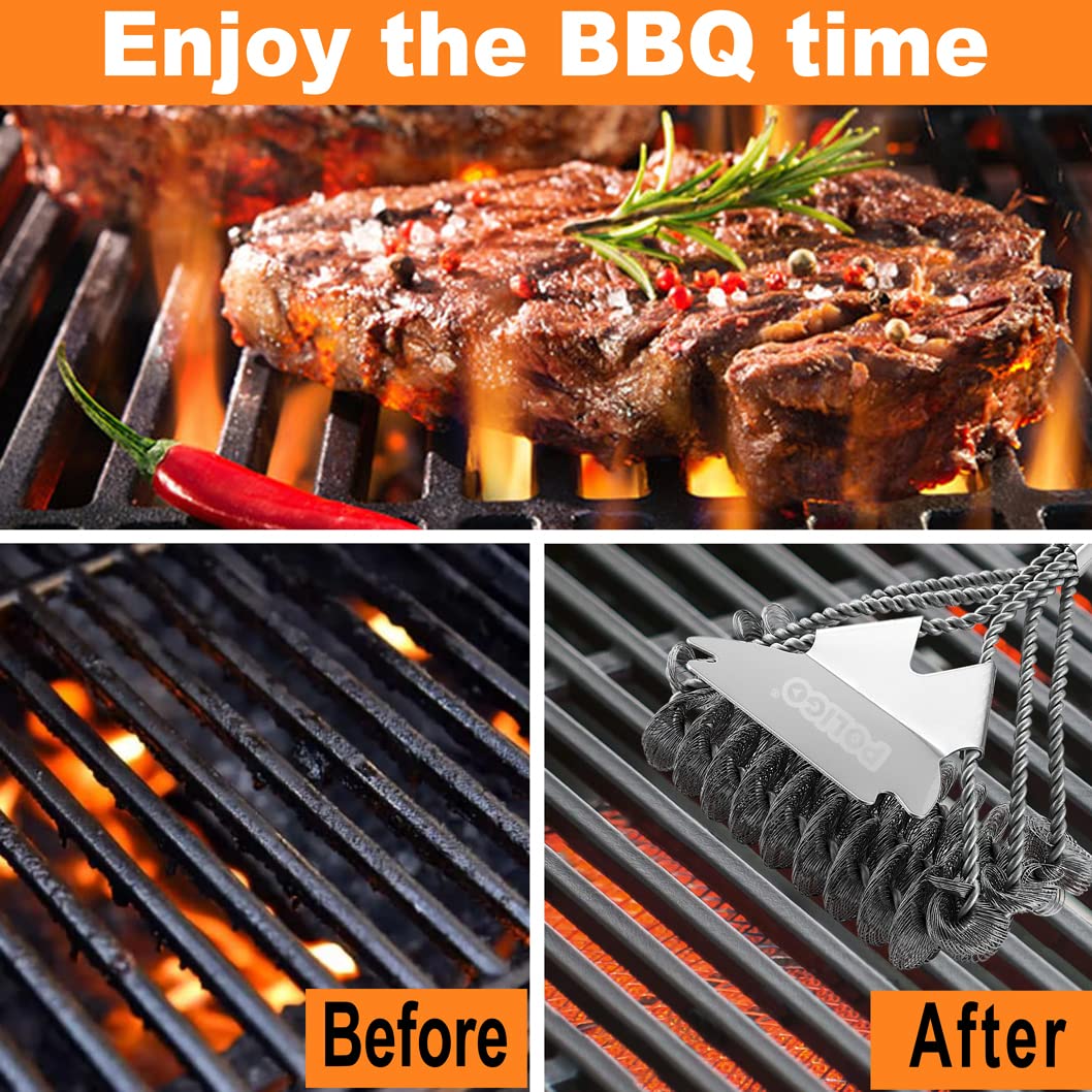 POLIGO Safe BBQ Grill Brush and Scraper Bristle Free Barbecue Brush, Stainless Steel BBQ Brush, BBQ Cleaner Brush for Porcelain Gas Charcoal Grill Efficiently Cleaning - Ideal Gifts for Grill Wizard