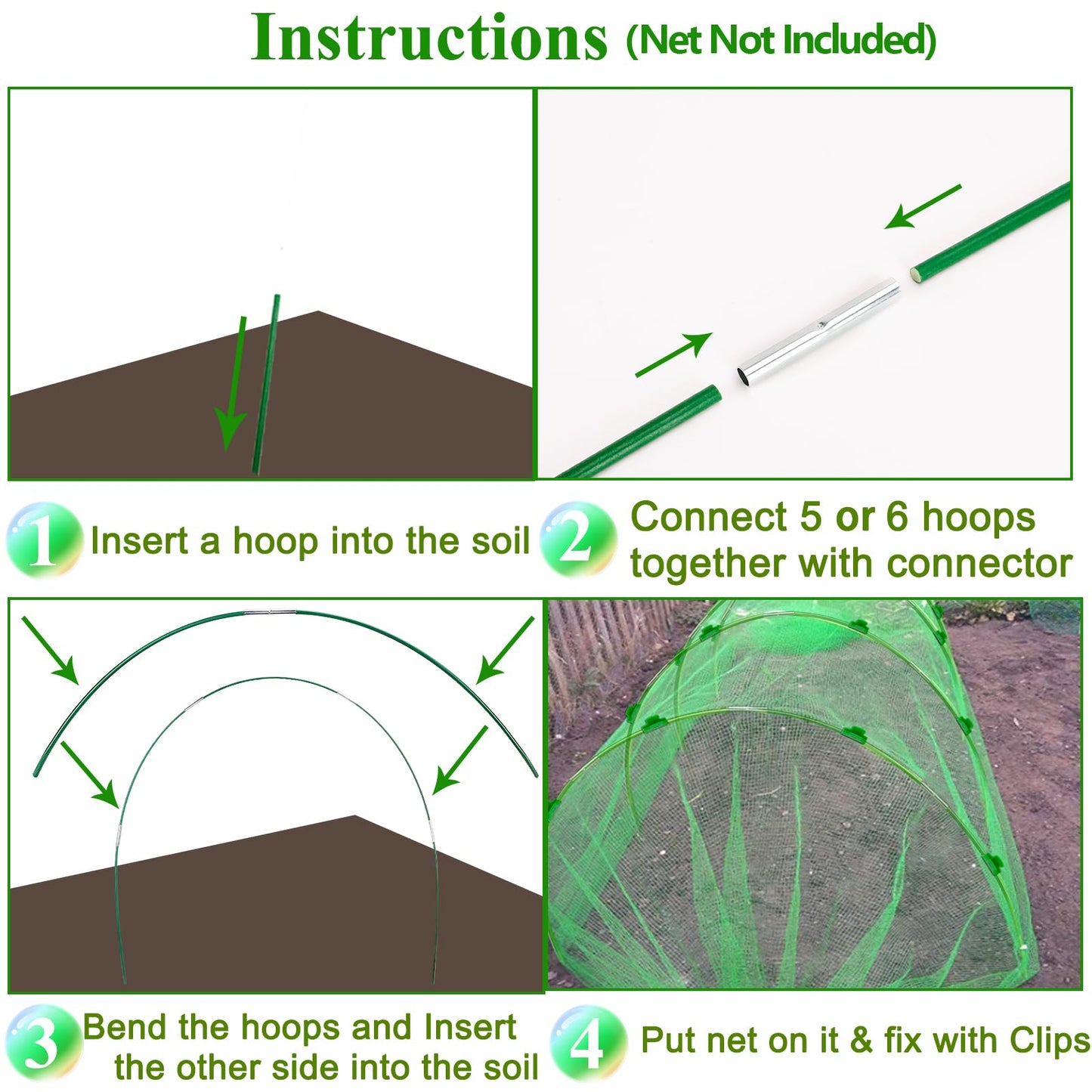 WYRJXYB Greenhouse Hoops Grow Tunnel 6 Sets of 8FT Long Garden Hoops, Rust-Free Fiberglass Frame for Garden Netting Raised Bed Plant Cloth Row Cover, DIY Plant Support Stakes (36 PCS)
