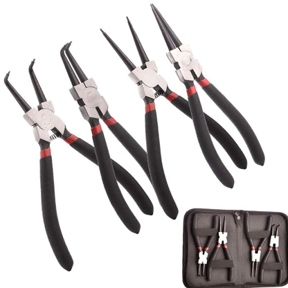 KEJJNYER 4 Pack Snap Ring Pliers Set, Heavy Duty C-Clip Plier, Internal/External Circlip Pliers, 7 inch Straight/Bent Retaining Ring Pliers for Lock/Remover with Portable Case