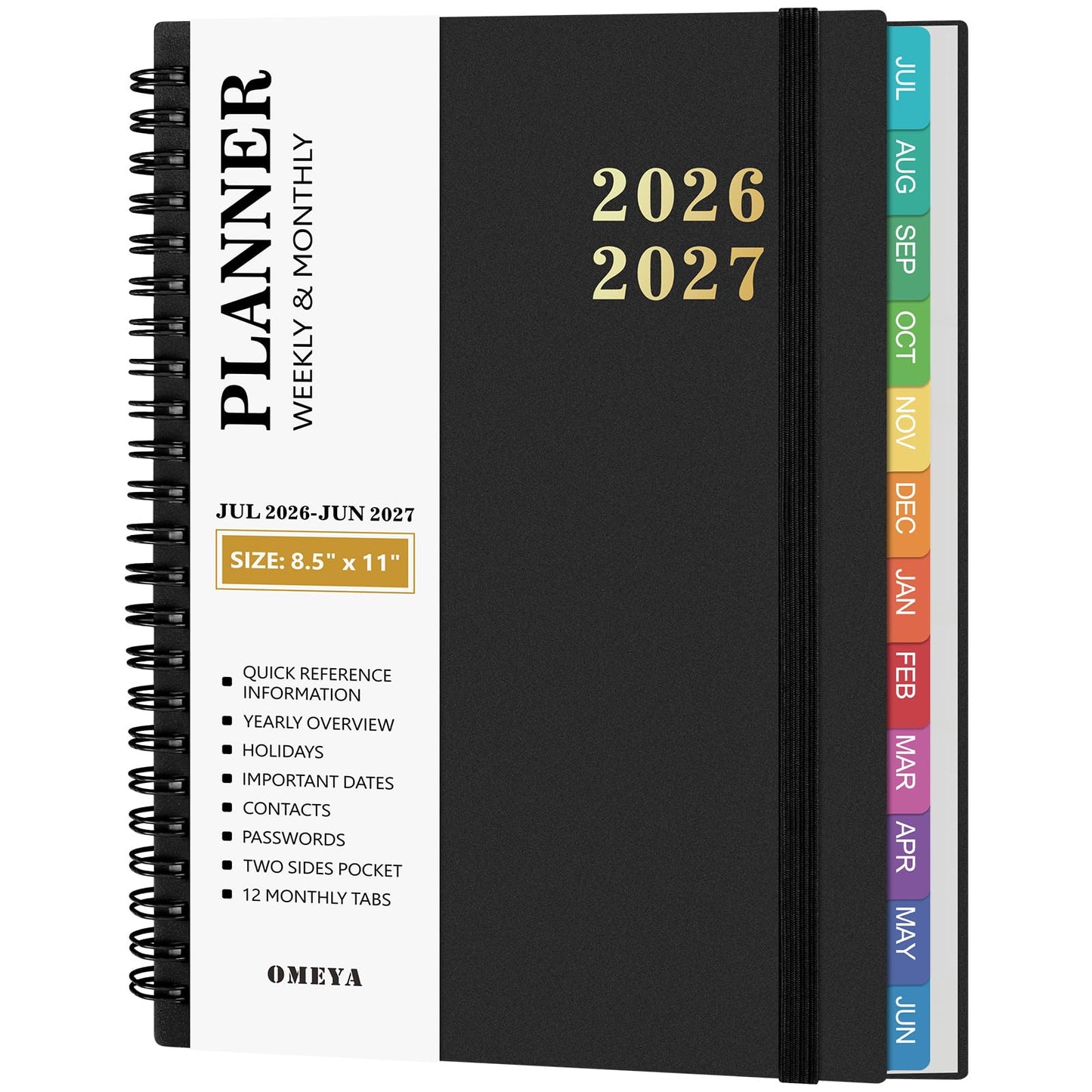 Planner 2026-2027 – Agenda 2026-2027: Planner Weekly and Monthly from July 2026 to June 2027, 8.5" x 11", 2026-2027 Calendar Planner with Monthly Tabs, Flexible Cover, Thick Paper, Inner Pocket for School Office Supplies(Black)