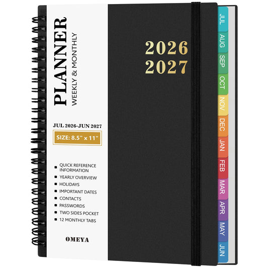 Planner 2026-2027 – Agenda 2026-2027: Planner Weekly and Monthly from July 2026 to June 2027, 8.5" x 11", 2026-2027 Calendar Planner with Monthly Tabs, Flexible Cover, Thick Paper, Inner Pocket for School Office Supplies(Black)