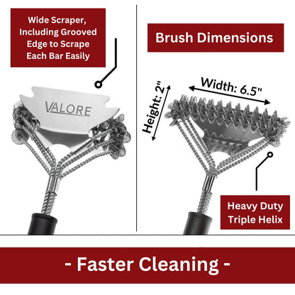 Valore BBQ Brush Bristle Free – 2 in 1 Grill Scraper & Barbecue Brush – Stainless Steel BBQ Grill Brush & Scraper Combo for Outdoor Grills