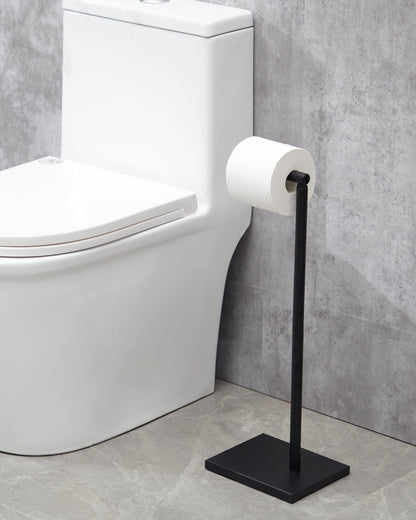 DECLUTTR Black Toilet Paper Holder, Bathroom Toilet Paper Roll Holder Stand with Reserve, Toilet Paper Holder Free Standing with Storage