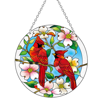 Cardinal Stained Glass Window Hanging - Cardinal Gifts for Women, Red Birds Suncatchers for Windows, American Glass Hanging Ornament, Hand Painted Glass for Birds Lover, Window