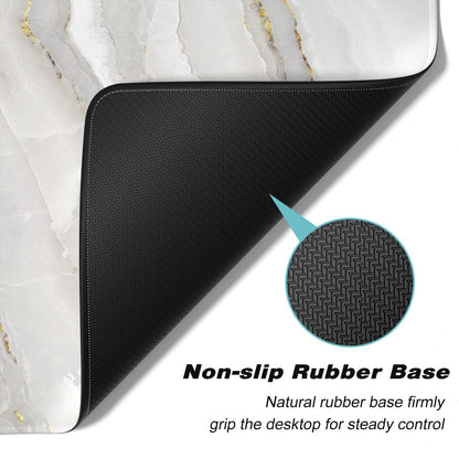 Atufsuat Extended Gaming Mouse Pad, XXL Large Desk Pad 30 x 14 Inch, Big Computer Keyboard Mousepad, Waterproof Mouse Mat with Stitched Edges and Non-Slip Base for Women Office Gaming, White Marble