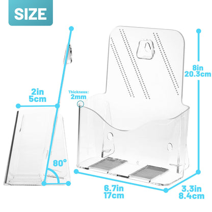 Acrylic Brochure Holder 8.5 x 5.5 Inches, 4-Pack Clear Plastic Display Stand for Half-Fold Flyers, Pamphlets, Menus, Trifold Literature, Wall Mount or Countertop Use