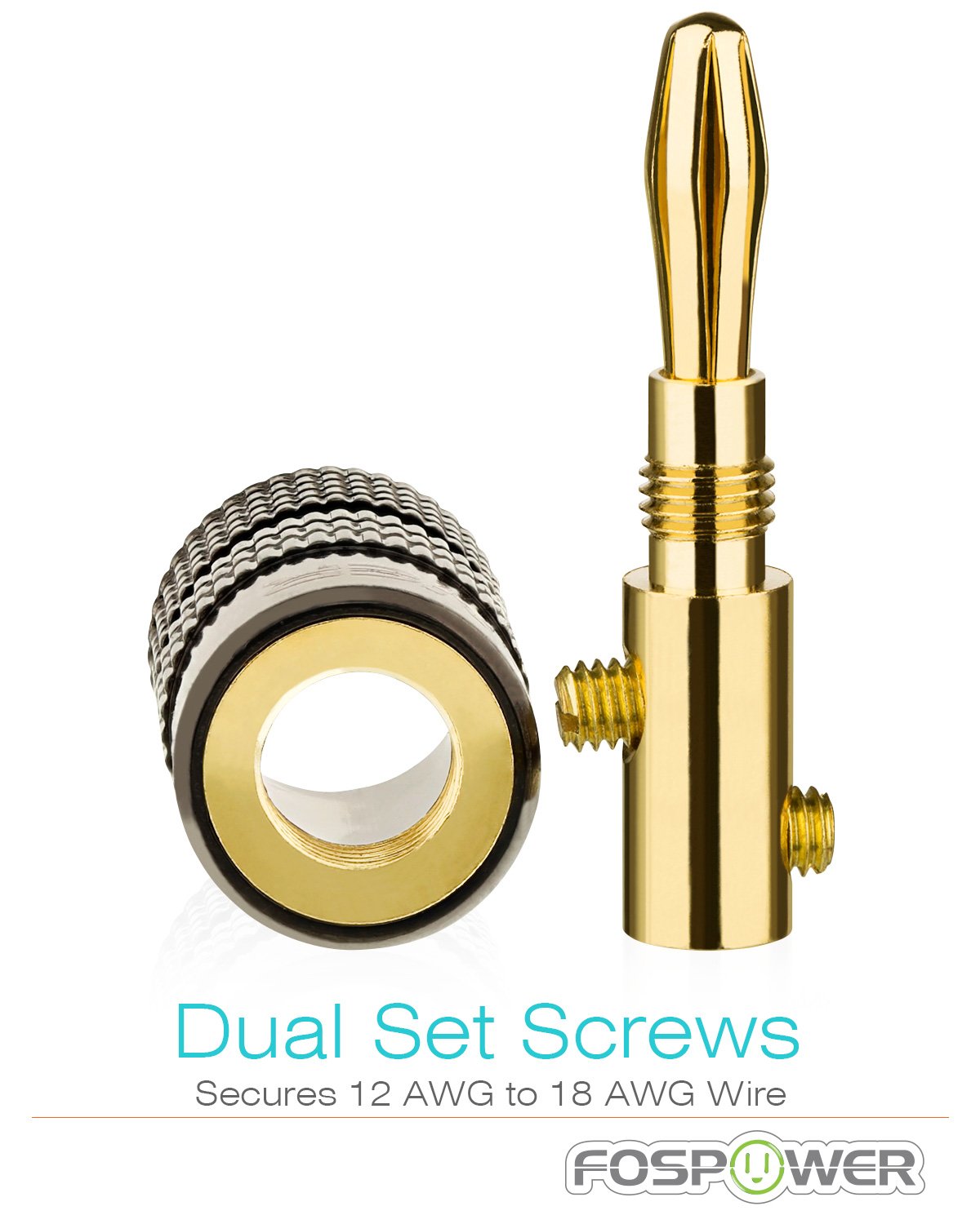 FosPower Banana Plugs 10 Pairs / 20 pcs, Closed Screw 24K Gold Plated Banana Speaker Plug Connectors for Speaker Wire, Wall Plate, Home Theater, Audio/Video Receiver, Amplifiers and Sound Systems