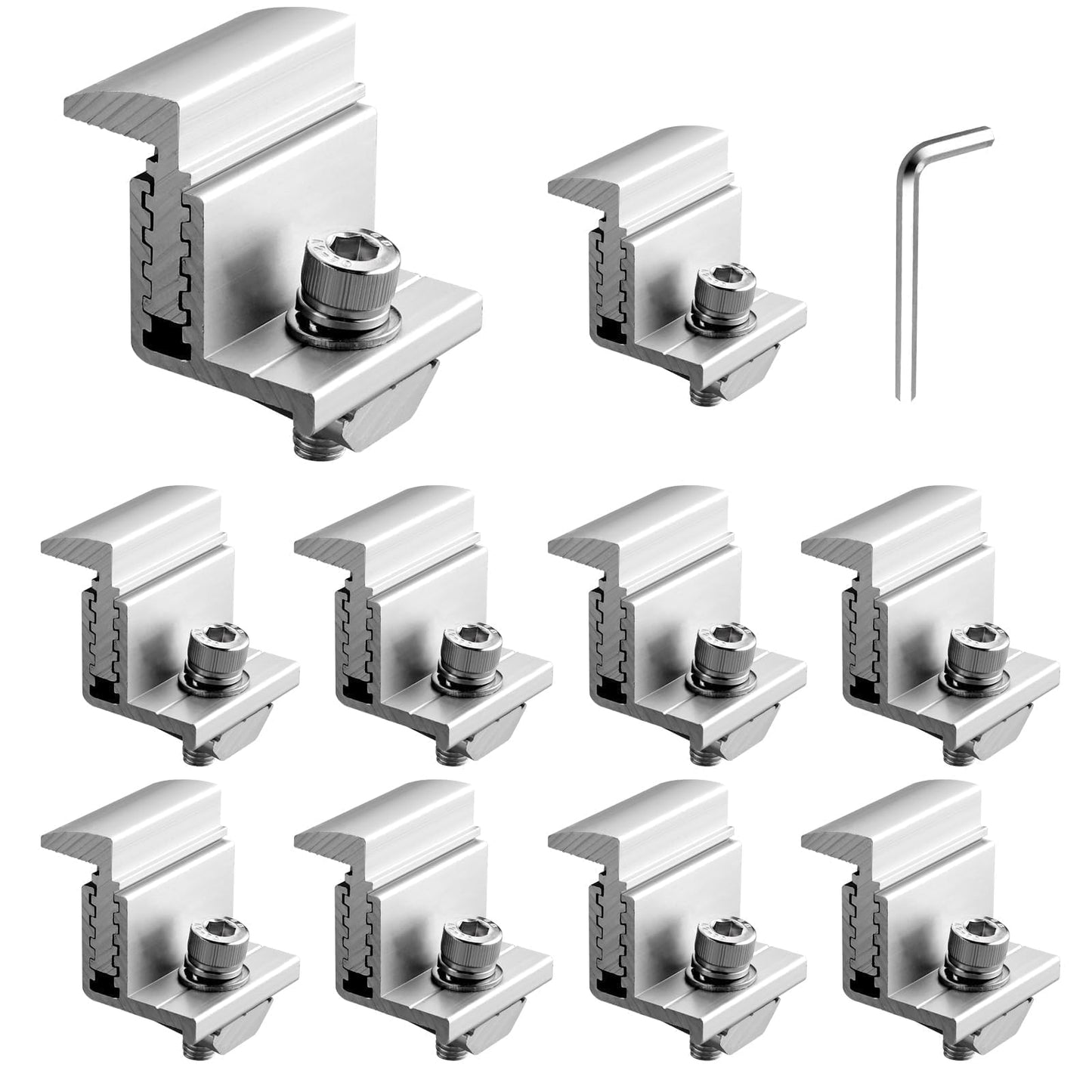 Anbte 10PCS Solar Panel End Clamp, 30-50mm Adjustable, Z Brackets for Solar Panels Include 10 Screws M8, Aluminum Rail End Clamps for Solar Panel PV Mounting System (Silver)