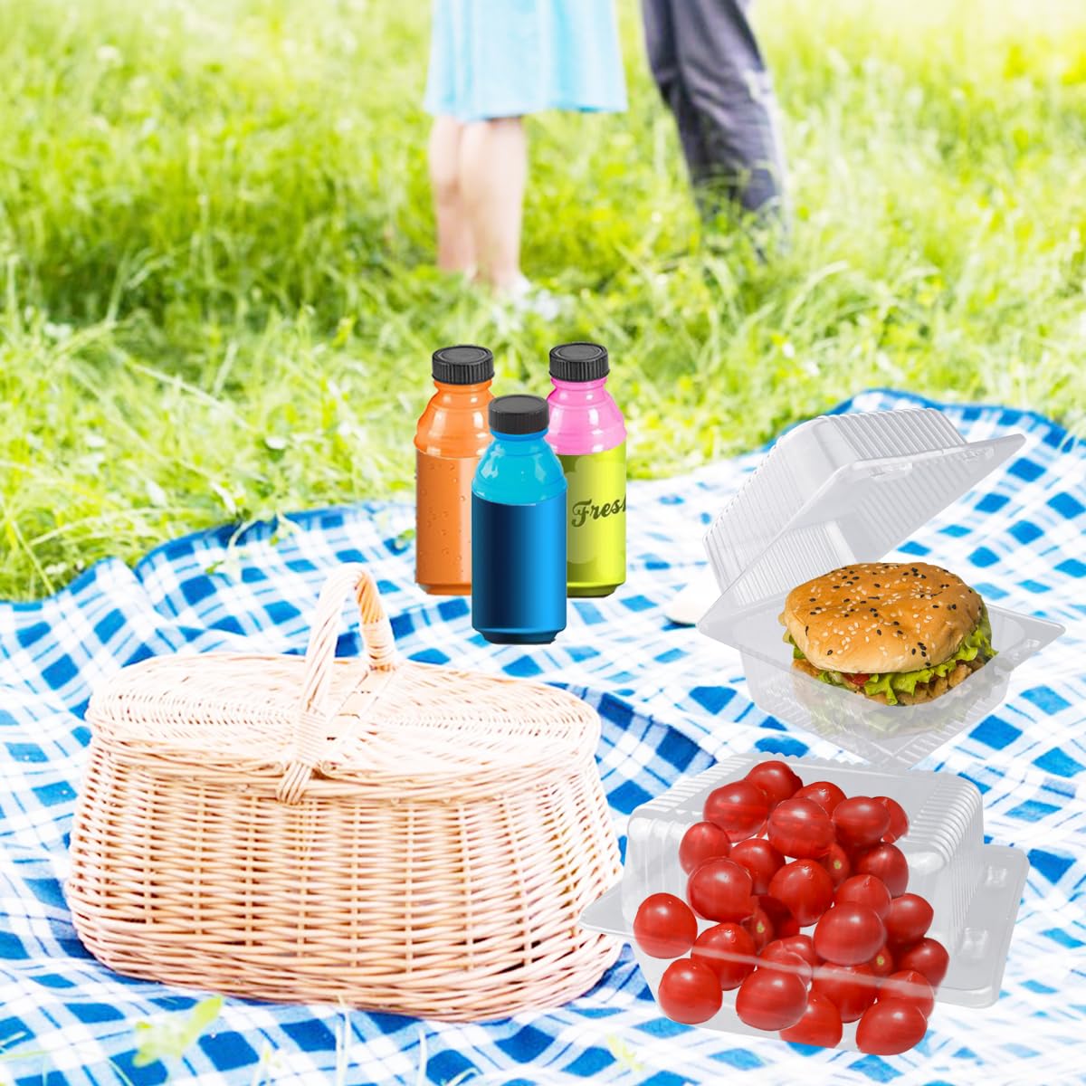 100 PCS Clear Plastic Hinged Container with Lids 5.3 x 4.7 x 2.8 Inch Clear Disposable Depth Clamshell Food To Go Take Out Tray Containers for Cake Pastry Salad Sandwiche
