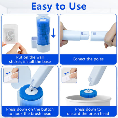 2 Pack Disposable Toilet Brush and Holder Set, with 48 Toilet Bowl Cleaner Refills & Upgraded Clamping System, for Bathroom Cleaning,Sink, Bathtub, Floor, Wall Mounted or Floor Standing