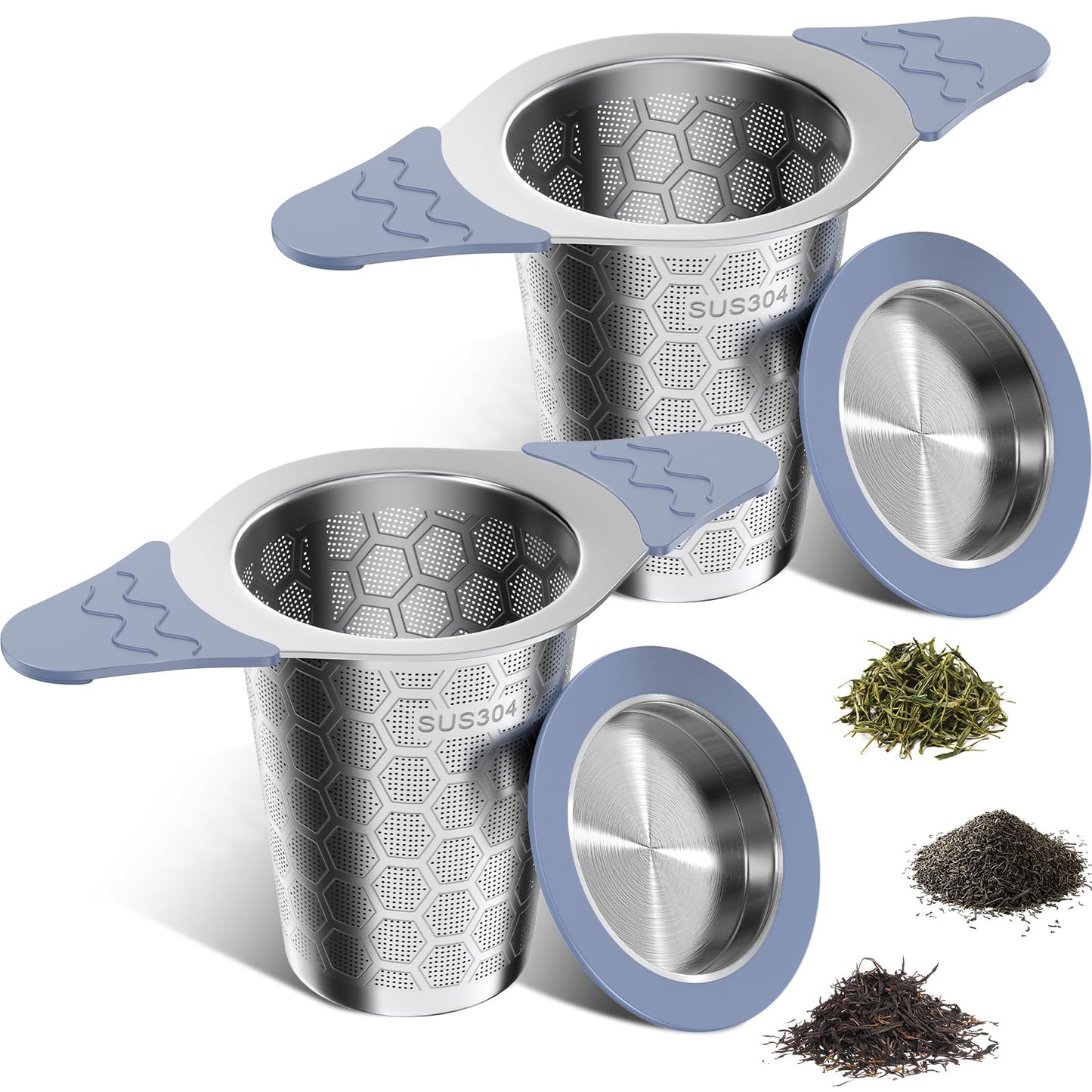CTIANWXY 2Pcs Large Tea Infuser for Loose Leaf Tea,18/8 Stainless Steel Tea Infuser with Heat Proof Silicone Handles,Extra Fine Mesh Tea Strainers Filter Fine Tea Leaves Effectively,Fits TeaPots/Mugs