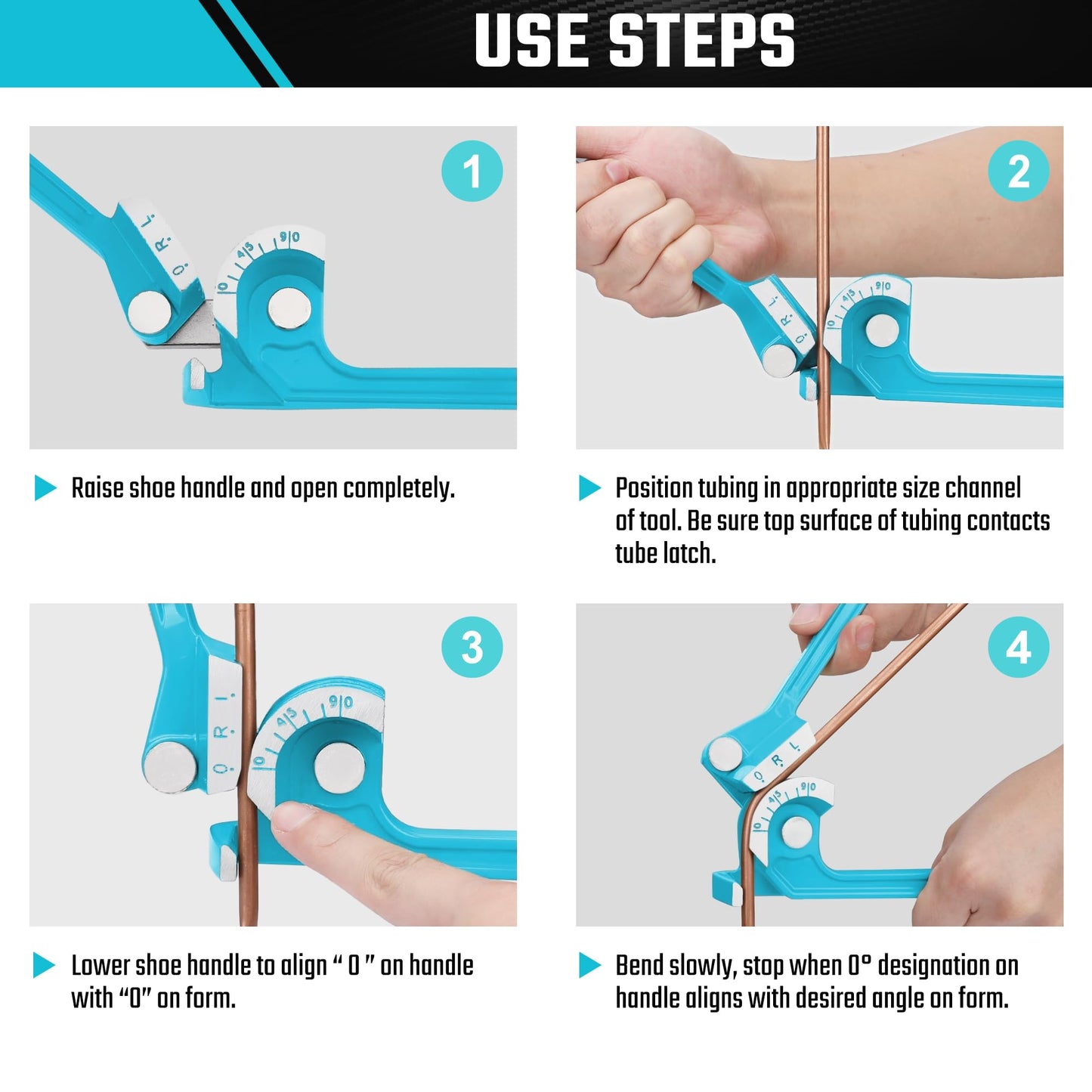 DURATECH Tube Bender, Pipe Bender, 3-IN-1, 1/4", 5/16", 3/8", for Copper, Brass, Aluminum and Thin Steel Pipes, Blue