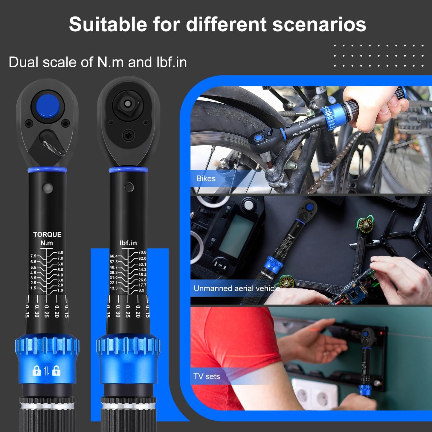 PUIBERS 1/4" Drive Small Torque Wrench, 1-8 Nm,Dual-Direction 72-Tooth Click Torque Wrench Newton Meter for Bikes, Electronics, Small Engine Repairs, and Delicate Fasteners